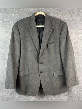 Vtg  Lauren Ralph Lauren Herringbone Tweed Sport Coat 46 R Wool Cashmere Gray